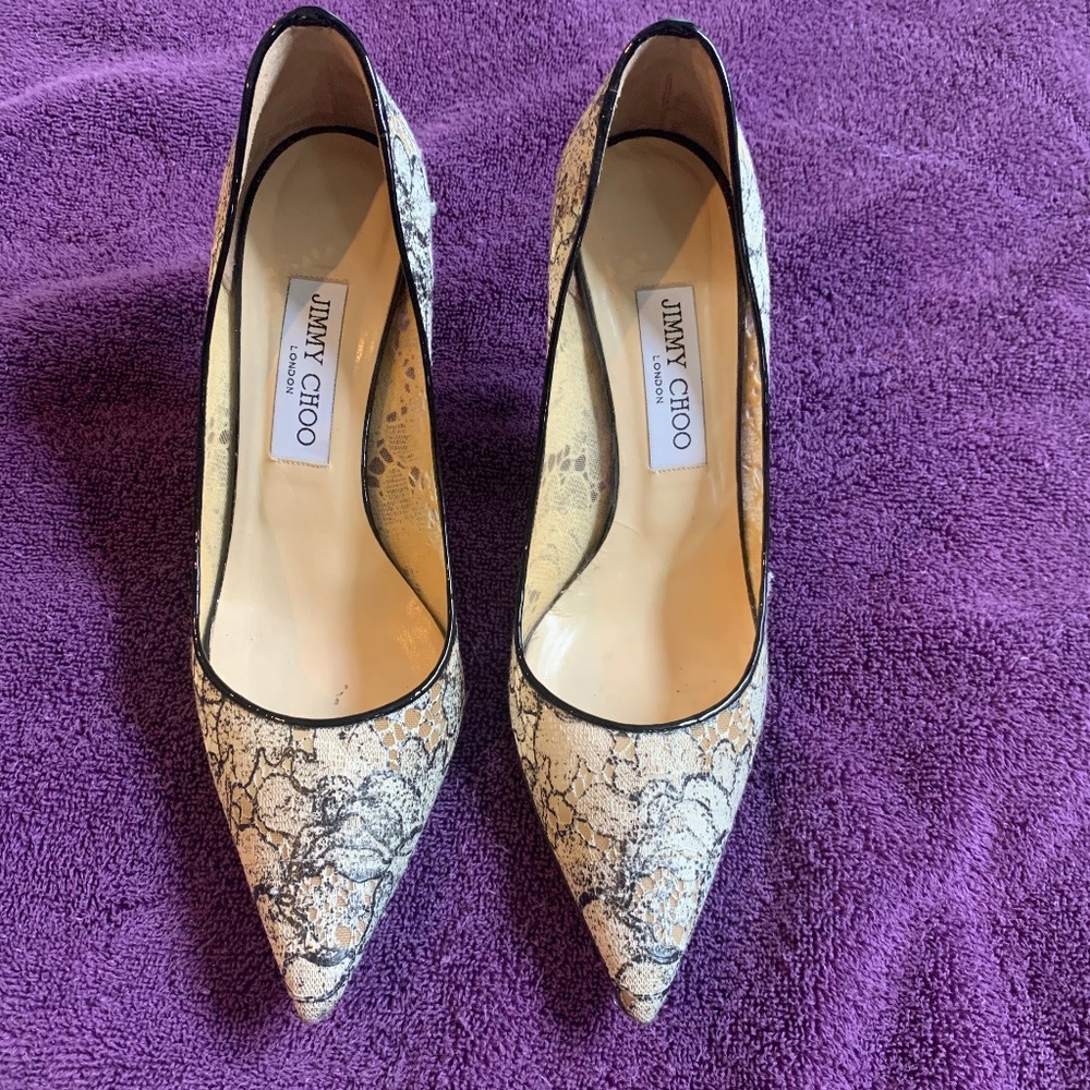 Jimmy Choo Tan/Black Lace Pumps sz 39